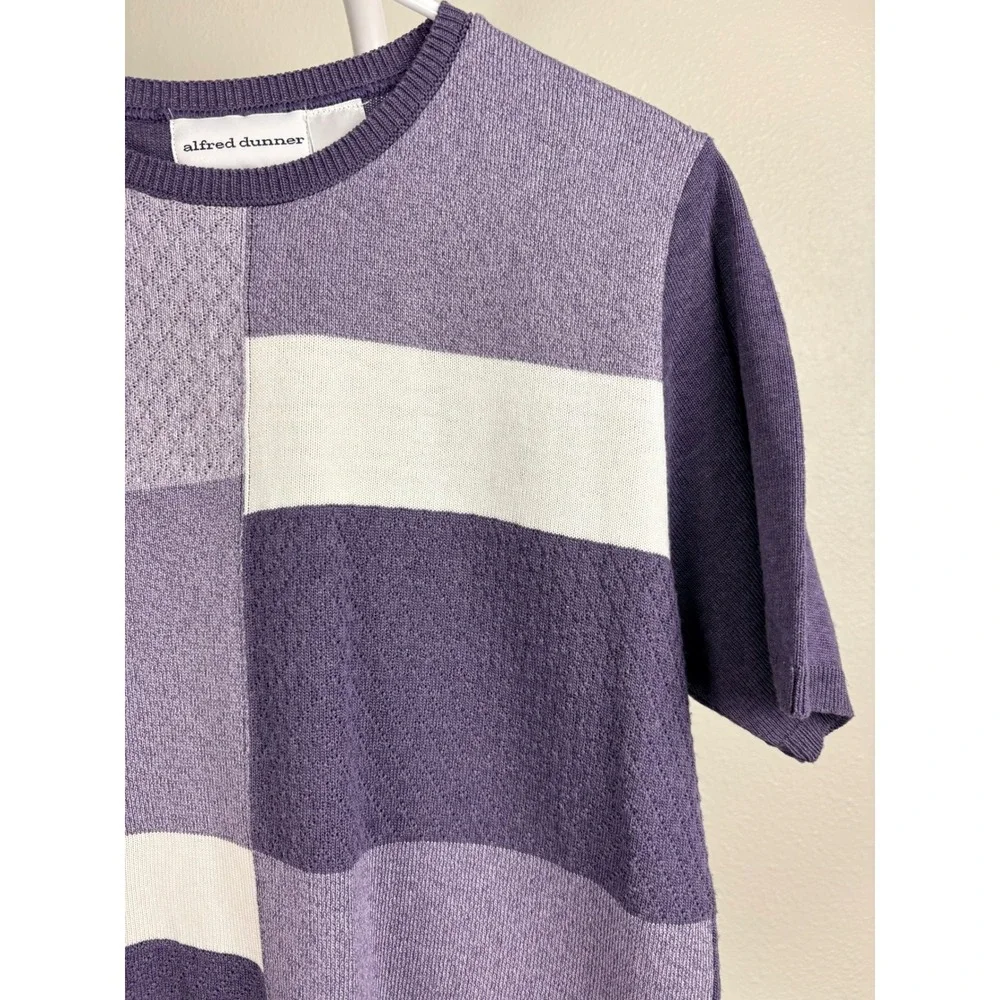 Vintage Alfred Dunner Purple Colorblock GrandmaCore Short Sleeve Sweater Small